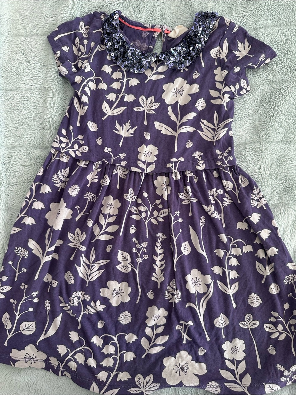 Mini Boden Purple Floral Dress with Sequin Collar